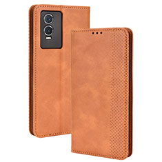 Funda de Cuero Cartera con Soporte Carcasa BY4 para Vivo Y74s 5G Marron