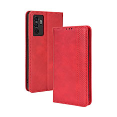 Funda de Cuero Cartera con Soporte Carcasa BY4 para Vivo Y75 4G Rojo