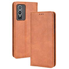 Funda de Cuero Cartera con Soporte Carcasa BY4 para Vivo Y76 5G Marron