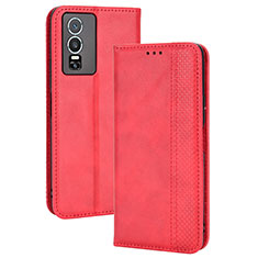 Funda de Cuero Cartera con Soporte Carcasa BY4 para Vivo Y76 5G Rojo