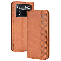 Funda de Cuero Cartera con Soporte Carcasa BY4 para Xiaomi Poco M4 Pro 4G Marron