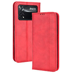 Funda de Cuero Cartera con Soporte Carcasa BY4 para Xiaomi Poco X4 Pro 5G Rojo