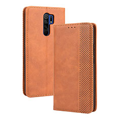 Funda de Cuero Cartera con Soporte Carcasa BY4 para Xiaomi Redmi 9 Prime India Marron