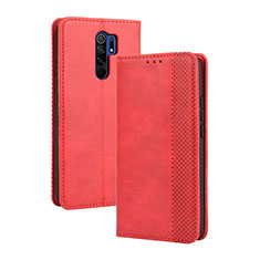 Funda de Cuero Cartera con Soporte Carcasa BY4 para Xiaomi Redmi 9 Rojo