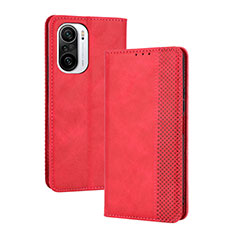 Funda de Cuero Cartera con Soporte Carcasa BY4 para Xiaomi Redmi K40 Pro+ Plus 5G Rojo