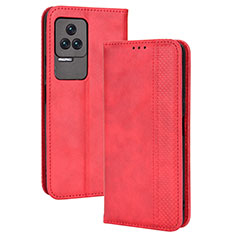 Funda de Cuero Cartera con Soporte Carcasa BY4 para Xiaomi Redmi K40S 5G Rojo