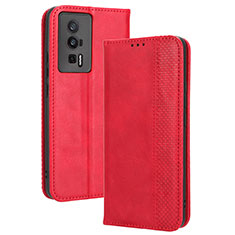 Funda de Cuero Cartera con Soporte Carcasa BY4 para Xiaomi Redmi K60 5G Rojo