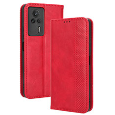 Funda de Cuero Cartera con Soporte Carcasa BY4 para Xiaomi Redmi K60E 5G Rojo