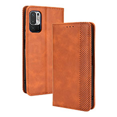 Funda de Cuero Cartera con Soporte Carcasa BY4 para Xiaomi Redmi Note 10 5G Marron