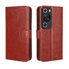 Funda de Cuero Cartera con Soporte Carcasa BY5 para Huawei P60 Marron