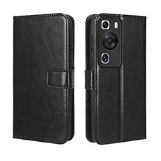 Funda de Cuero Cartera con Soporte Carcasa BY5 para Huawei P60 Negro