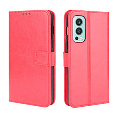 Funda de Cuero Cartera con Soporte Carcasa BY5 para OnePlus Nord 2 5G Rojo