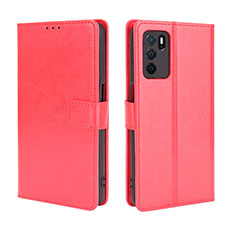 Funda de Cuero Cartera con Soporte Carcasa BY5 para Oppo A16 Rojo