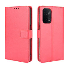 Funda de Cuero Cartera con Soporte Carcasa BY5 para Oppo A93 5G Rojo