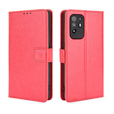 Funda de Cuero Cartera con Soporte Carcasa BY5 para Oppo F19 Pro+ Plus 5G Rojo