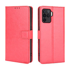 Funda de Cuero Cartera con Soporte Carcasa BY5 para Oppo F19 Pro Rojo