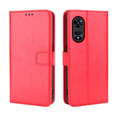 Funda de Cuero Cartera con Soporte Carcasa BY5 para Oppo F23 5G Rojo