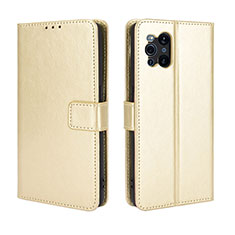 Funda de Cuero Cartera con Soporte Carcasa BY5 para Oppo Find X3 Pro 5G Oro