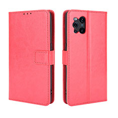 Funda de Cuero Cartera con Soporte Carcasa BY5 para Oppo Find X3 Pro 5G Rojo