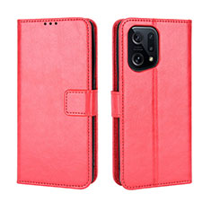 Funda de Cuero Cartera con Soporte Carcasa BY5 para Oppo Find X5 5G Rojo