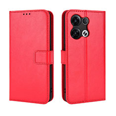 Funda de Cuero Cartera con Soporte Carcasa BY5 para Oppo Reno8 5G Rojo