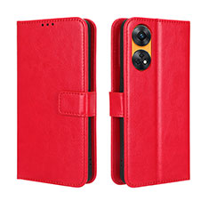 Funda de Cuero Cartera con Soporte Carcasa BY5 para Oppo Reno8 T 4G Rojo