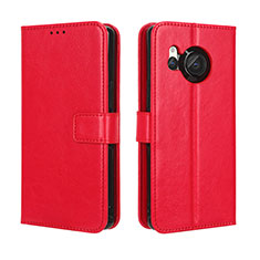 Funda de Cuero Cartera con Soporte Carcasa BY5 para Sharp Aquos R8 Rojo