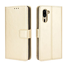 Funda de Cuero Cartera con Soporte Carcasa BY5 para Sharp Simple Sumaho 5 Oro