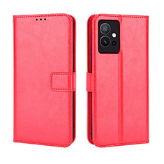 Funda de Cuero Cartera con Soporte Carcasa BY5 para Vivo T1 5G India Rojo