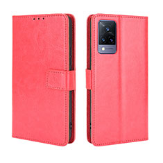 Funda de Cuero Cartera con Soporte Carcasa BY5 para Vivo V21 5G Rojo