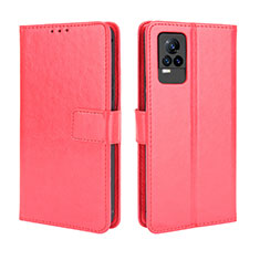 Funda de Cuero Cartera con Soporte Carcasa BY5 para Vivo V21e 4G Rojo