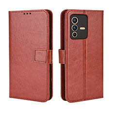 Funda de Cuero Cartera con Soporte Carcasa BY5 para Vivo V23 5G Marron