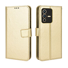 Funda de Cuero Cartera con Soporte Carcasa BY5 para Vivo V23 5G Oro