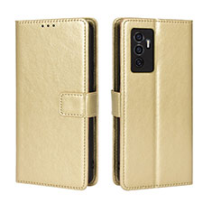 Funda de Cuero Cartera con Soporte Carcasa BY5 para Vivo V23e 5G Oro