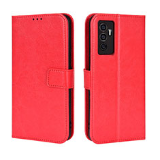 Funda de Cuero Cartera con Soporte Carcasa BY5 para Vivo V23e 5G Rojo