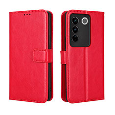 Funda de Cuero Cartera con Soporte Carcasa BY5 para Vivo V27 5G Rojo