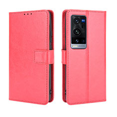 Funda de Cuero Cartera con Soporte Carcasa BY5 para Vivo X60 Pro+ Plus 5G Rojo