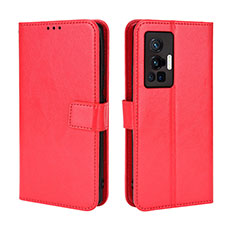 Funda de Cuero Cartera con Soporte Carcasa BY5 para Vivo X70 Pro 5G Rojo