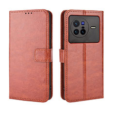 Funda de Cuero Cartera con Soporte Carcasa BY5 para Vivo X80 5G Marron