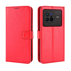 Funda de Cuero Cartera con Soporte Carcasa BY5 para Vivo X80 5G Rojo