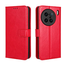 Funda de Cuero Cartera con Soporte Carcasa BY5 para Vivo X90 Pro+ Plus 5G Rojo