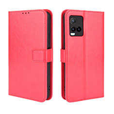 Funda de Cuero Cartera con Soporte Carcasa BY5 para Vivo Y21e Rojo