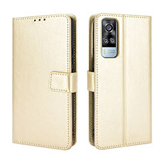 Funda de Cuero Cartera con Soporte Carcasa BY5 para Vivo Y53s 4G Oro