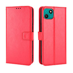 Funda de Cuero Cartera con Soporte Carcasa BY5 para Wiko T10 Rojo