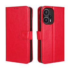 Funda de Cuero Cartera con Soporte Carcasa BY5 para Xiaomi Poco F5 5G Rojo