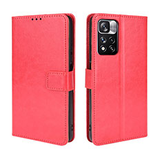 Funda de Cuero Cartera con Soporte Carcasa BY5 para Xiaomi Redmi Note 11 Pro+ Plus 5G Rojo