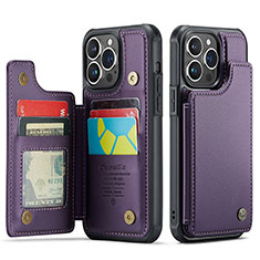 Funda de Cuero Cartera con Soporte Carcasa C01S para Apple iPhone 13 Pro Morado