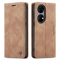 Funda de Cuero Cartera con Soporte Carcasa C01S para Huawei P50 Pro Marron Claro