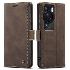 Funda de Cuero Cartera con Soporte Carcasa C01S para Huawei P60 Marron