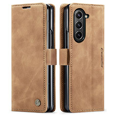 Funda de Cuero Cartera con Soporte Carcasa C01S para Samsung Galaxy Z Fold5 5G Marron Claro